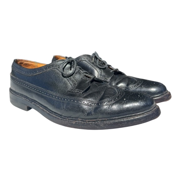 VTG! Florsheim Imperial Black Leather Long Wing V-Cleat Oxford Shoes Men's 13‎ C - Picture 1 of 13